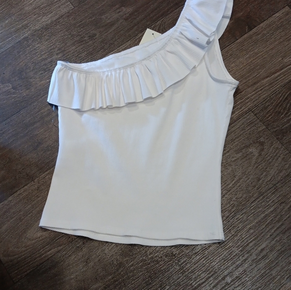 Francesca's White One-Shoulder Ruffle Top Size S - Picture 3 of 5